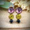 Gorgeous Amethyst Rose Cut, Swarovski Lime, And Swarovski Jet Black Drops / Charms - 23mm - 1 Piece