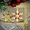 Ruby Red Rhinestone Snowflakes In Gold Tone - 30mm - 1 Piece - Image 2