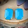 Lovely, Vibrant Vintage Faceted Aqua Moonglow Large Rectangle Connectors / Links - 24mm - 2 Piece
