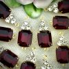 Vintage Garnet Red Glass Connectors / Links With Swarovski Crystal Accents - 19mm - 2 Pieces