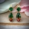 2 Tone Marquis Watermelon-y Pendants / Drops Topped with Swarovski Tourmaline - 18mm - 4 Pieces