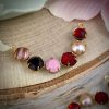 Red/pink Mixed Colored Curved Pendants / Links / Connectors Swarovski In Gold Tone - 35mm - 1 Piece