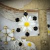 Vintage Celluloid Hand Painted Daisy Pendants / Drops In Jet Swarovski - 30mm - 1 Piece - Image 2