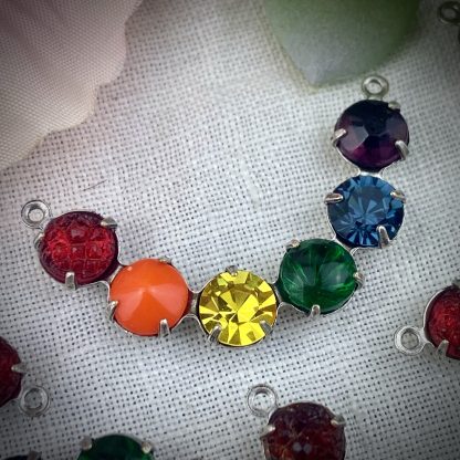 Rainbow Mixed Colored Curved Pendants / Links / Connectors In Silver Tone - 35mm - 1 Piece