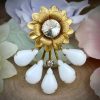 Large Floral Pendants In Crystal And Crisp Chalk White Glass - 45mm - 1 Piece