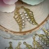 Left and Right Facing Filigree Rhinestone Leaves Raw Brass - 41mm - 1 Pair