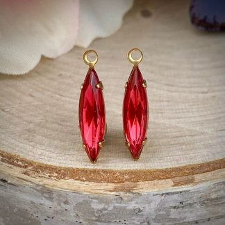 Padparadsha Pink Long Skinny Marquis Drops In Gold Tone - 18mm - 4 Pieces