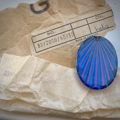 Fabulous Vintage German Vibrant Blue Glass Large Oval Sunburst Pendants With Color Shifting Vitrail Details Helio - 40mm - 1 Piece