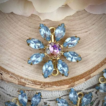 Gold Tone Flower Connectors In Light Sapphire With A Slightly Color Shifting Blue/Purple Center - 30mm - 1 Piece