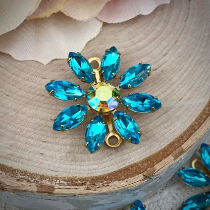 Vintage Swarovski Blue Rhinestone Flower / Daisy Connectors / Links - 30mm - 1 Piece