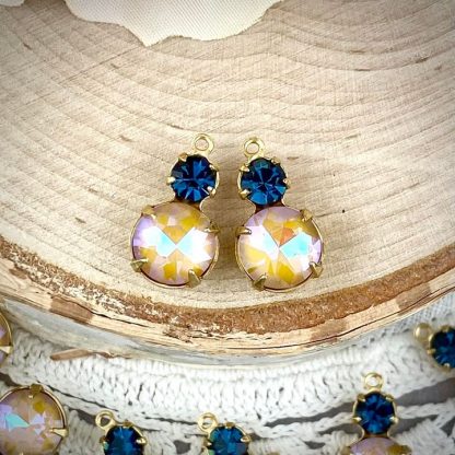 Flashy Mustard And Montana Blue Drops - 15mm - 2 Pieces