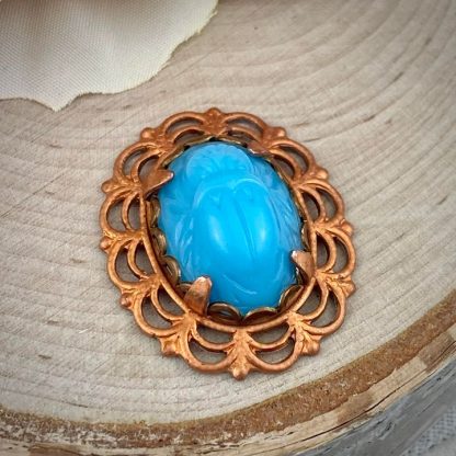 Super Cool Vintage Opaque Turquoise Scarab Filigree Components - 27mm - 1 Piece