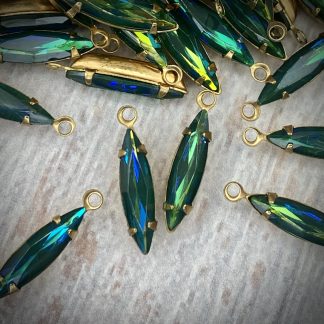 Flashy Green / Blue / Yellow Long Skinny Marquis Drops In Gold Tone - 18mm - 4 Pieces