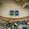 Vintage Swarovski Montana Blue Little Rectangle Connectors In Gold Tone - 13mm - 4 Pieces