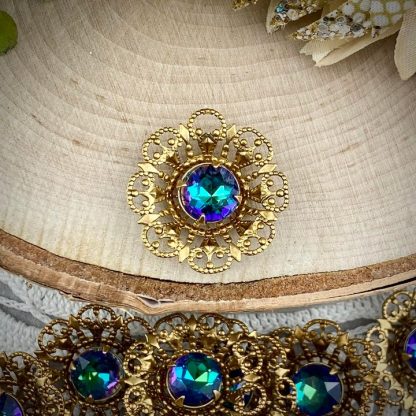 Filigree Floral Drops With Super Shimmery Vitral Blue/purple/green Centers - 22mm - 1 Piece