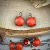 Cutie Little Round Orange Drops In Silver Tone - 10mm - 4 Pieces