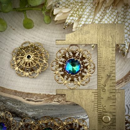 Filigree Floral Connectors With Super Shimmery Vitral Blue/purple/green Centers - 22mm - 1 Piece - Image 2