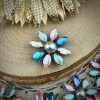 Multi colored flashy flower connectors with pearly blue/gray centers - 30mm - 1 Piece