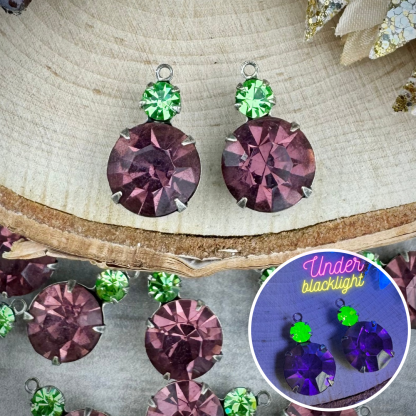 Vintage Swarovski Amethyst Drops In Amethyst And Peridot (Uranium UG Glass) - 19mm - 2 Pieces