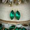 Vintage Emerald Green Rhinestone Marquis Drops - 17mm - 4 Pieces