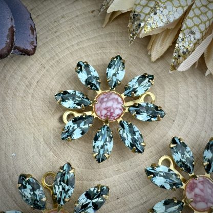 Swarovski Vintage Indian Sapphire Flower Connectors In Gold Tone - 30mm - 1 Piece