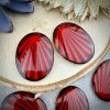 Fabulous Vintage West German Siam Ruby Glass With Gold Detailing Large Oval Sunburst Pendants - 40mm - 1 Piece
