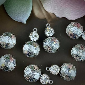 Faux Mercury Glass Rhinestone Crystal Drops / Charms - 16mm - 2 Pieces