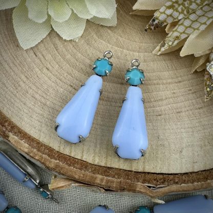 Mod Pastel Baby Blue and Swarovski Opaque Turquoise Drops / Pendants - 25mm - 2 Pieces