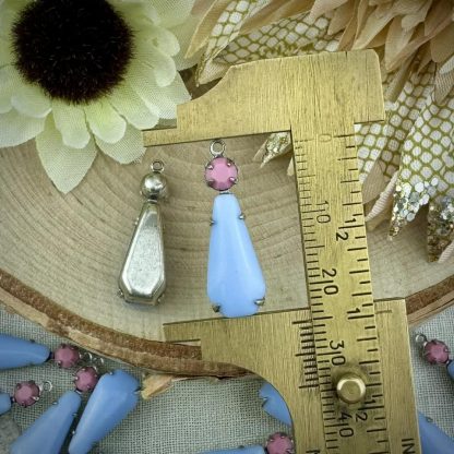 Mod Pastel Baby Blue and Swarovski Opaque Rose Pink Drops / Pendants - 25mm - 2 Pieces - Image 2