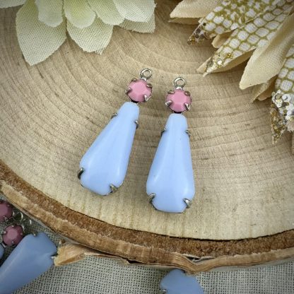 Mod Pastel Baby Blue and Swarovski Opaque Rose Pink Drops / Pendants - 25mm - 2 Pieces