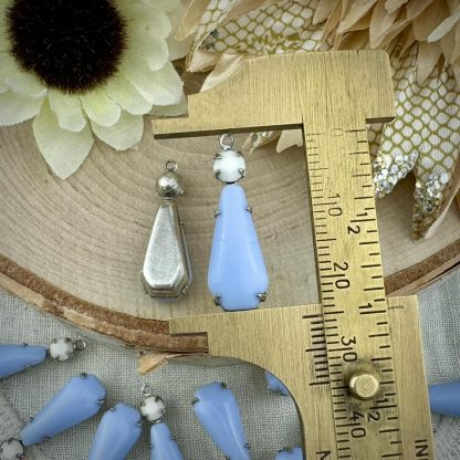 Mod Pastel Baby Blue and Swarovski Opaque Chalk White Drops / Pendants - 25mm - 2 Pieces - Image 2