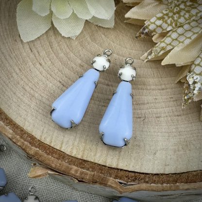 Mod Pastel Baby Blue and Swarovski Opaque Chalk White Drops / Pendants - 25mm - 2 Pieces