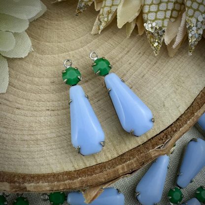 Mod Pastel Baby Blue and Swarovski Opaque Apple Green Drops / Pendants - 25mm - 2 Pieces