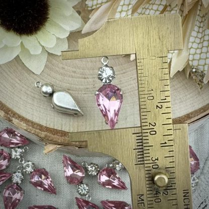 Light Rose and Crystal Rhinestone Teardrop Drops / Spikes / Charms - 21mm - 2 Pieces - Image 2