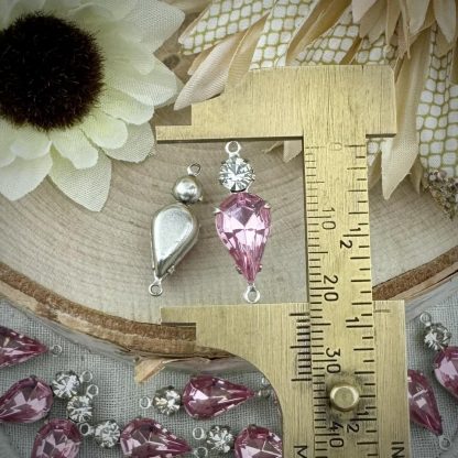 Light Rose and Crystal Rhinestone Teardrop Connectors / Links - 24mm - 2 Pieces - Image 2