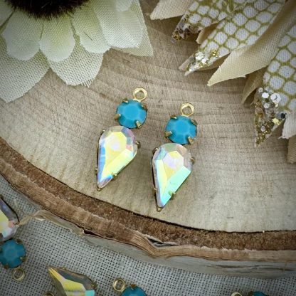 Swarovski Opaque Turquoise and Crystal AB Teardrop Spike Drops / Charms - 18mm - 4 Pieces