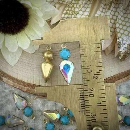 Swarovski Opaque Turquoise and Crystal AB Teardrop Spike Drops / Charms - 18mm - 4 Pieces - Image 2