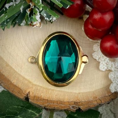 Gorgeous Vintage Gold Plated Emerald Green Faceted Rose Cut Box (Pearl) Rhinestone Clasp - 21mm - 1 Piece