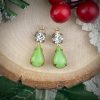 Lime / Minty Green Moonglow and Swarovski Crystal Drops Rhinestone Teardrop Drops - 18mm - 4 pieces