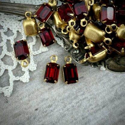 Ruby Red Little Swarovski Crystal Rectangle Drops - 10mm - 4 Pieces