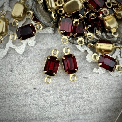 Ruby Red Little Swarovski Crystal Rectangle Connectors - 12mm - 4 Pieces