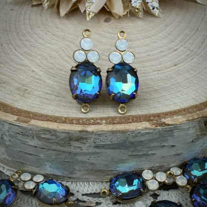 Super Flashy Blue/Aqua/Green/Purple and White Opal Swarovski Crystal Rhinestone Connectors - 22mm - 2 piece