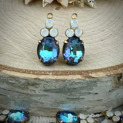 Super flashy blue/aqua/green/purple and white opal crystal drops - 20mm - 2 pieces