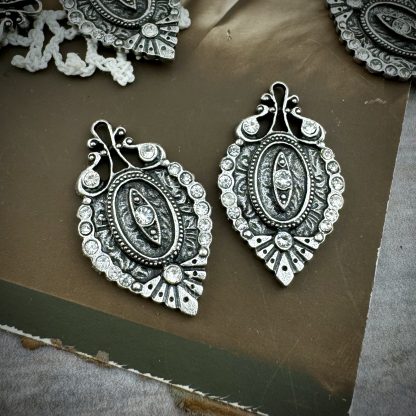Ornate Silver Plated Cast Rhinestone Pendants / Drops / Charms - 30mm - 1 Piece