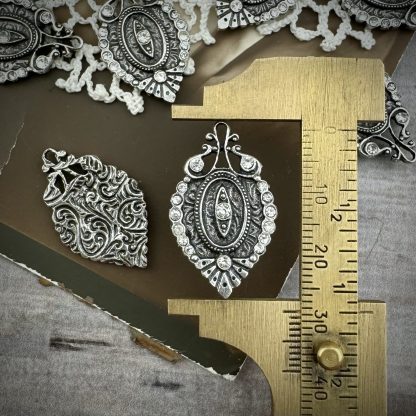 Ornate Silver Plated Cast Rhinestone Pendants / Drops / Charms - 30mm - 1 Piece - Image 2