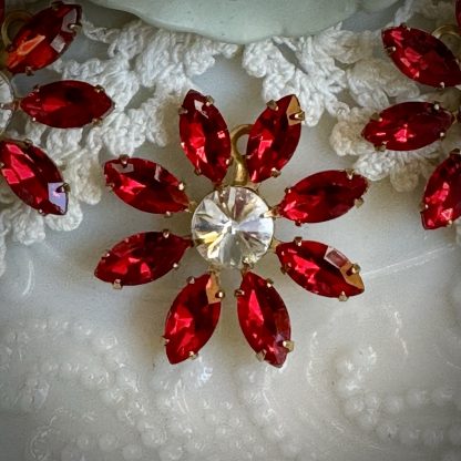 Ruby Red Rhinestone Flower Drops / Charms / Pendants - 30mm - 1 Piece