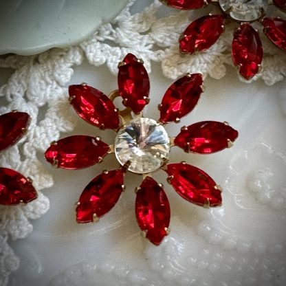 Ruby Red Rhinestone Flower Drops / Charms / Pendants - 30mm - 1 Piece - Image 3