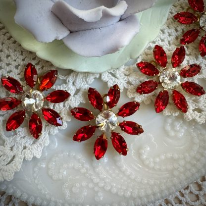 Ruby Red Rhinestone Flower Drops / Charms / Pendants - 30mm - 1 Piece - Image 4