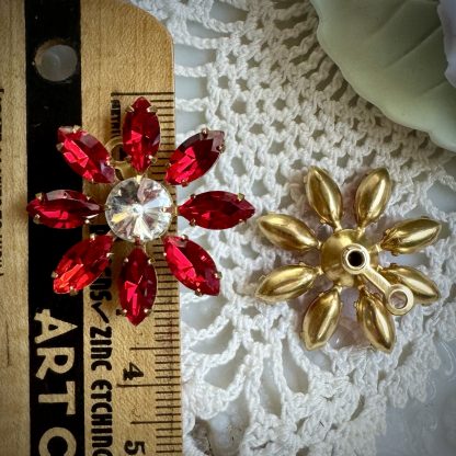 Ruby Red Rhinestone Flower Drops / Charms / Pendants - 30mm - 1 Piece - Image 2