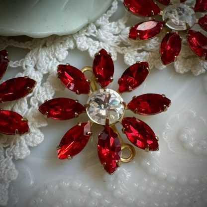 Ruby Red Rhinestone Flower Connectors / Charms / Pendants - 30mm - 1 Piece - Image 3